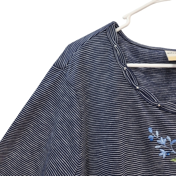 Alfred Dunner Women's Embroidered Flowers Mini Stripe Knit Top - 3X - Picture 3 of 7